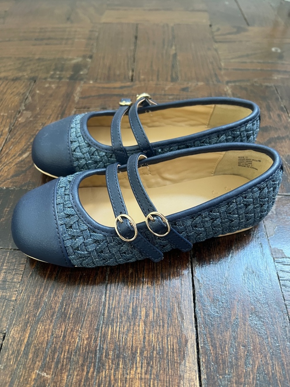 Janie and Jack Navy Double-Strap Girls Mary Jane Flats